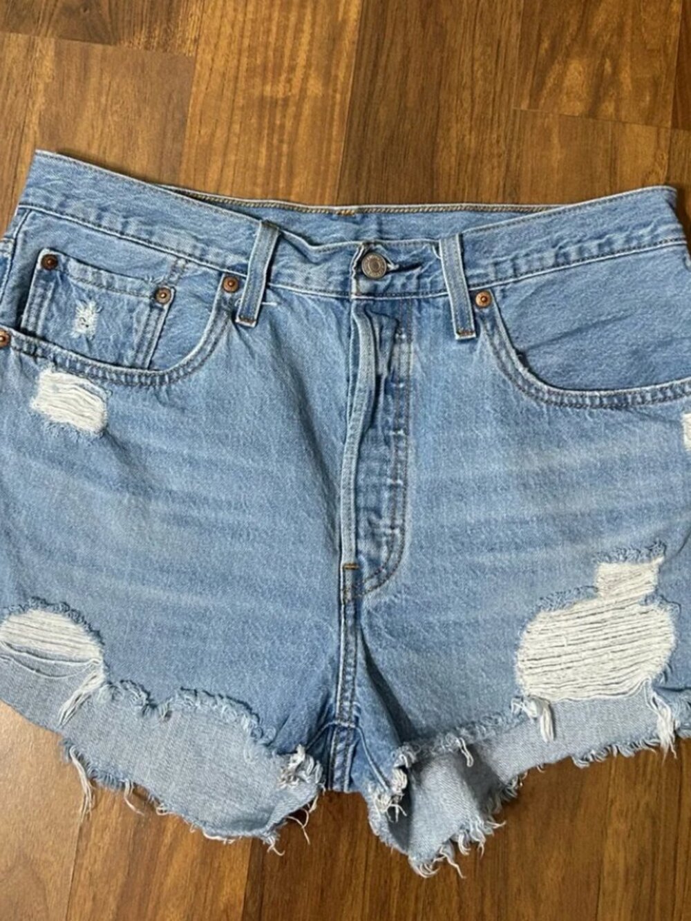 Levi's 501 Women's Blue Distressed Jean Shorts with Frayed Hem Size W31